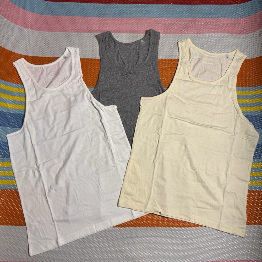 Essentials Fear of God Grey White Cream Tank Top Men's Size Small (3 Pack)